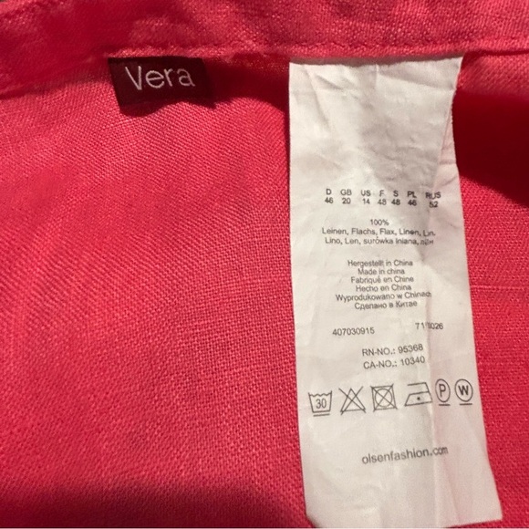 OLSEN SZ 14 100% Linen Vibrant Pink Wide-Leg Pants Drawstring High Rise Unlined - Picture 8 of 9